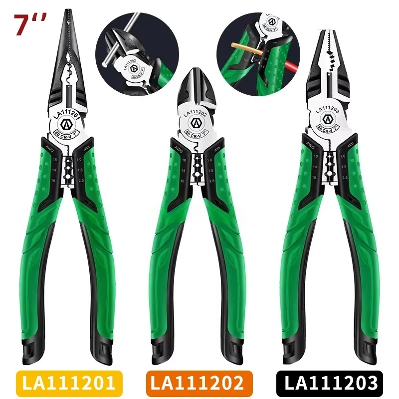 A Set Of 7-Inch Multifunctional Pointed Nose Plier/Diagonal Nose Plier/Wire Grippers Rust Proof Vanadium Steel Industrial Clamps