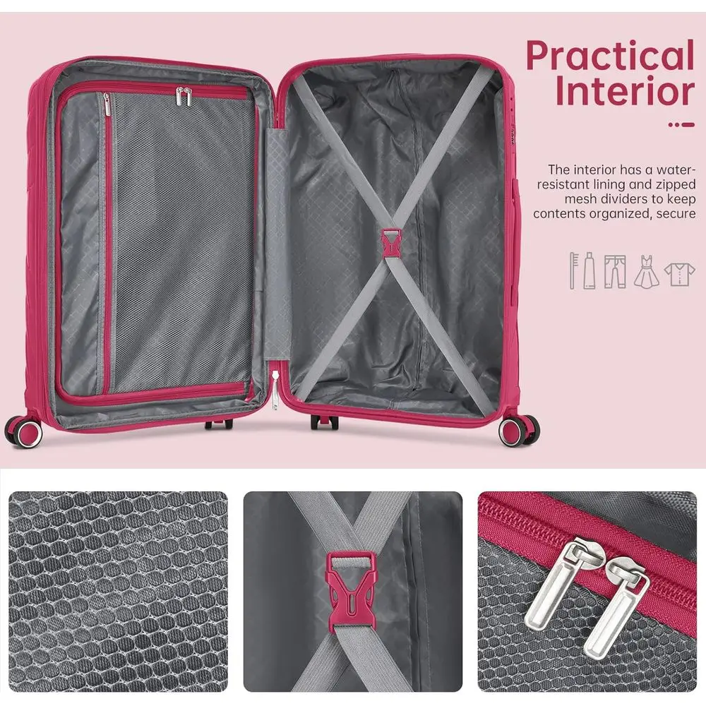 20 Inch Airline Approved Expandable Hardshell Carry-On Suitcase Set with Spinner Wheels for Women in Rose Red