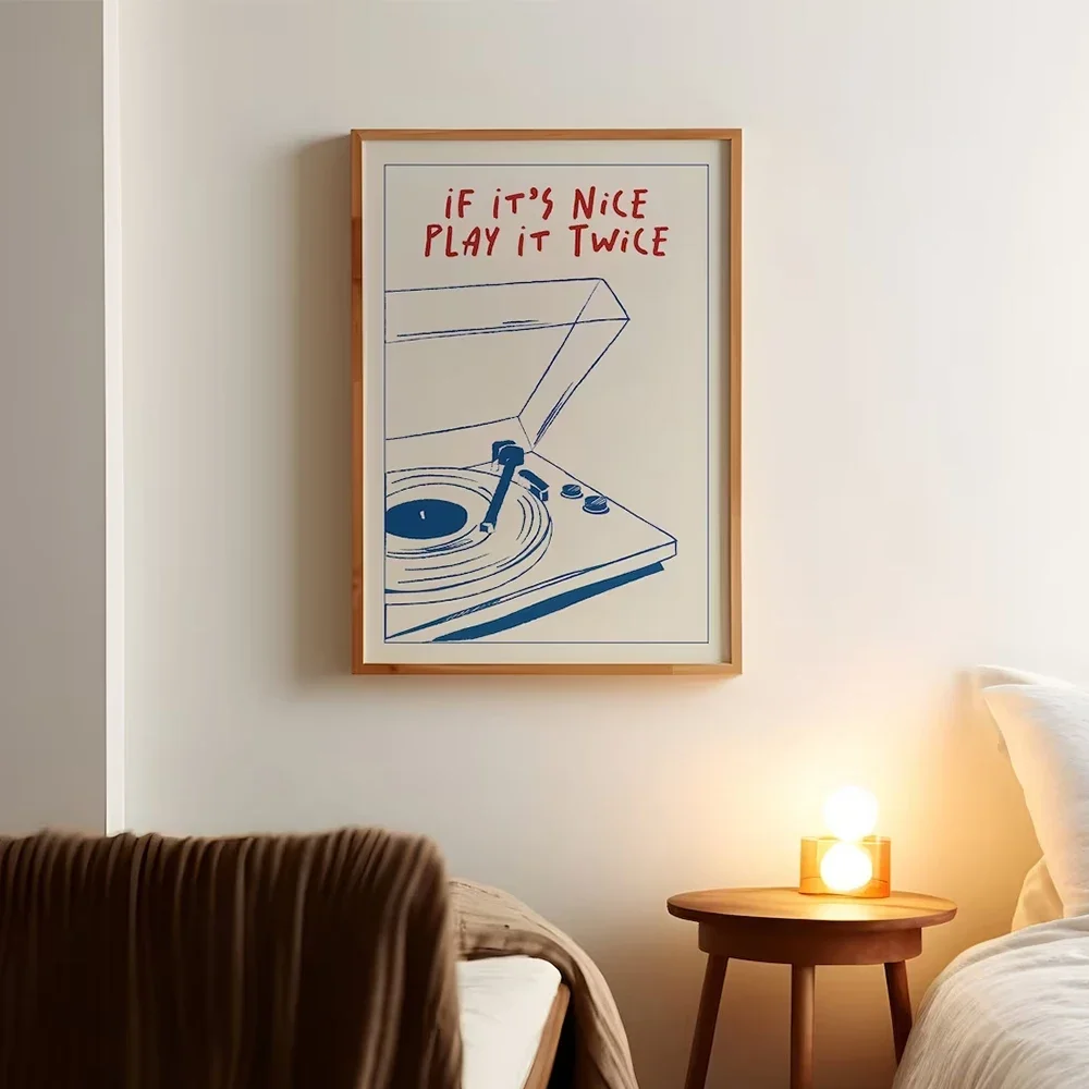 

Modern Music Play It Twice Retro Groovy Wall Art Trendy Gift Prints Canvas Painting Poster Picture For Living Room Home Decor