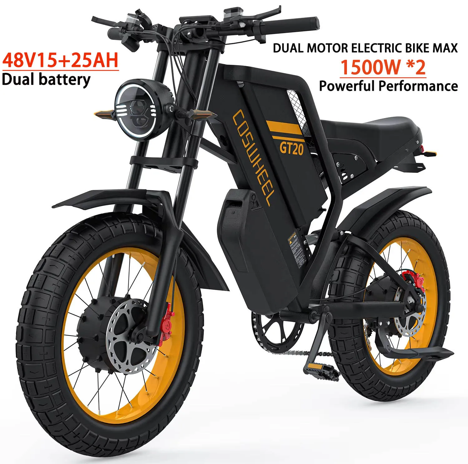 Coswheel GT20 POR Electric Bicycle Peak 3000 Watt Motor 48v40ah Lithium