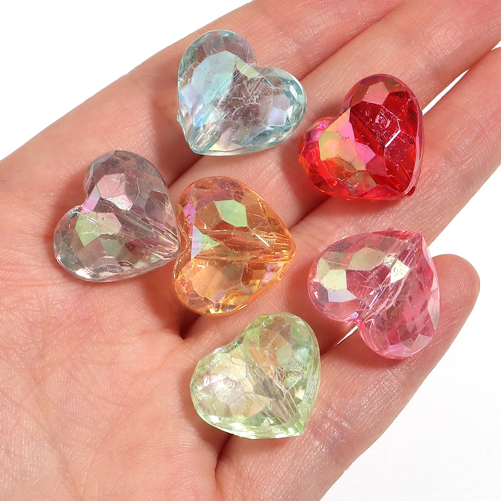 20 Stück Acryl-Herzperlen, transparent, bunt, lose Abstandshalterperlen für die Herstellung von Schmuck, Anhängern, Halsketten und Armband-Accessoires. – Detail 3