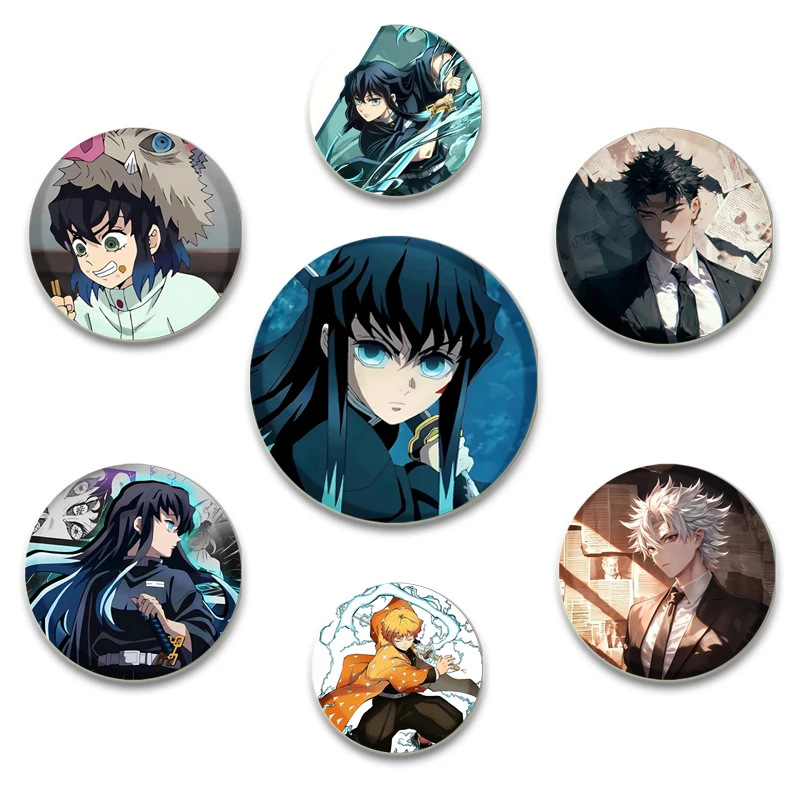 32/44/58mm Anime Brooch Cartoon Figures Nezuko Kie Hanako Takeo Badge Snap-in Button Pins for Backpack Accessories Gifts