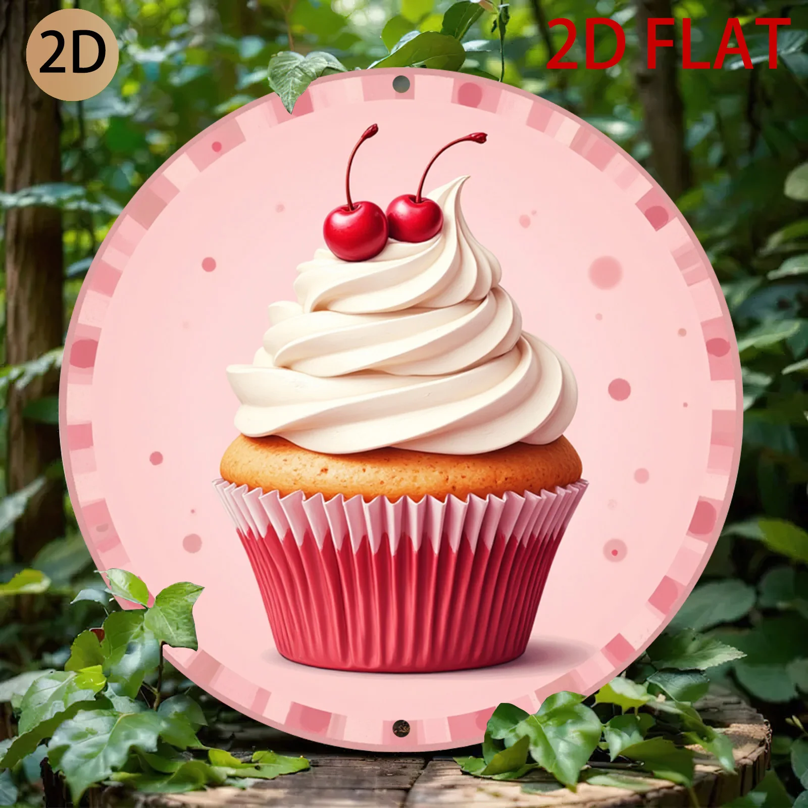 Cute Cupcake Wall Decor - Cherry & Whipped Cream Frosting with Pink Cupcake Wrapper - Pastel Pink & White Party Decoration for K