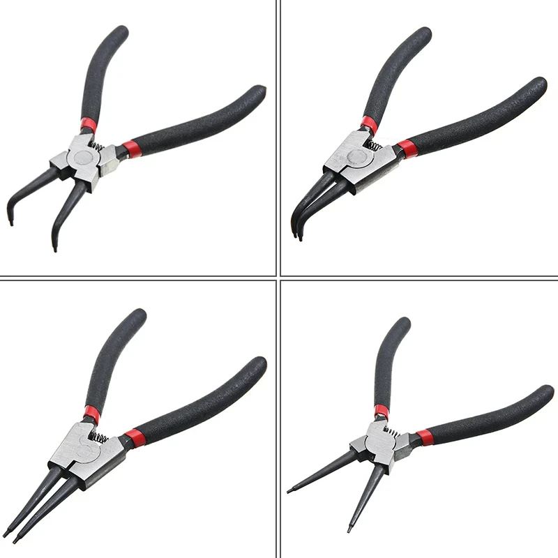 4Pcs Circlip Plier Set 7\'\' Long Nose Plier Staight Bent Plier Inner Outer Staight Bent Plier Retaining Snap Ring Remover Tool