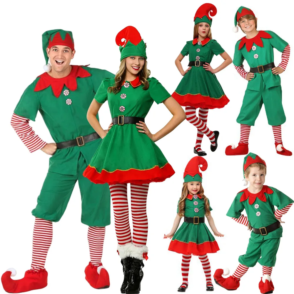 

Father Mather Brother Sister 4 Members Family Matching Christmas Eve Elf Dress up Xmas Holiday Clothing Set Santa Party Outfit