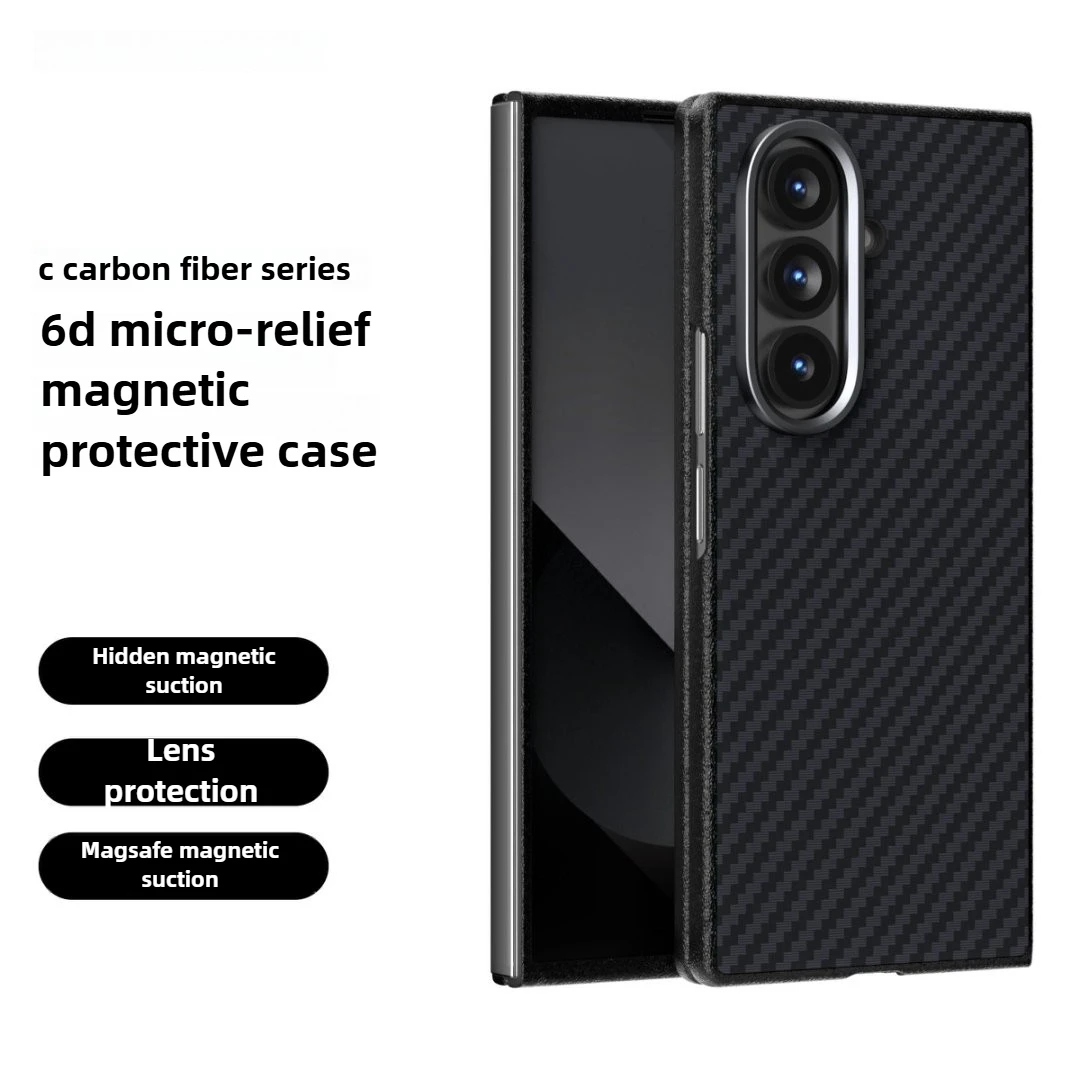 كيفلر Magsafe حافظة هاتف مغناطيسية لهاتف سامسونج جالاكسي Z Fold7 Z Fold6 Z Fold5 شحن لاسلكي من ألياف الكربون 6D حافظة هاتف الإغاثة