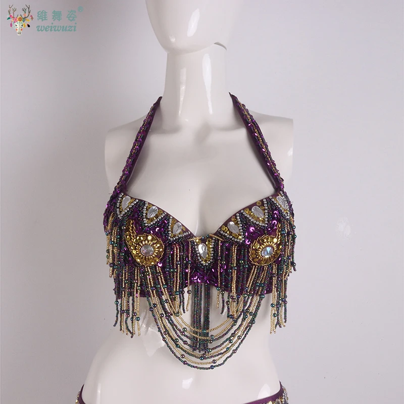 Sexy menina traje de dança do ventre usar frisado lantejoulas barra + cinto 2pc conjunto senhoras trajes de dança do ventre roupas