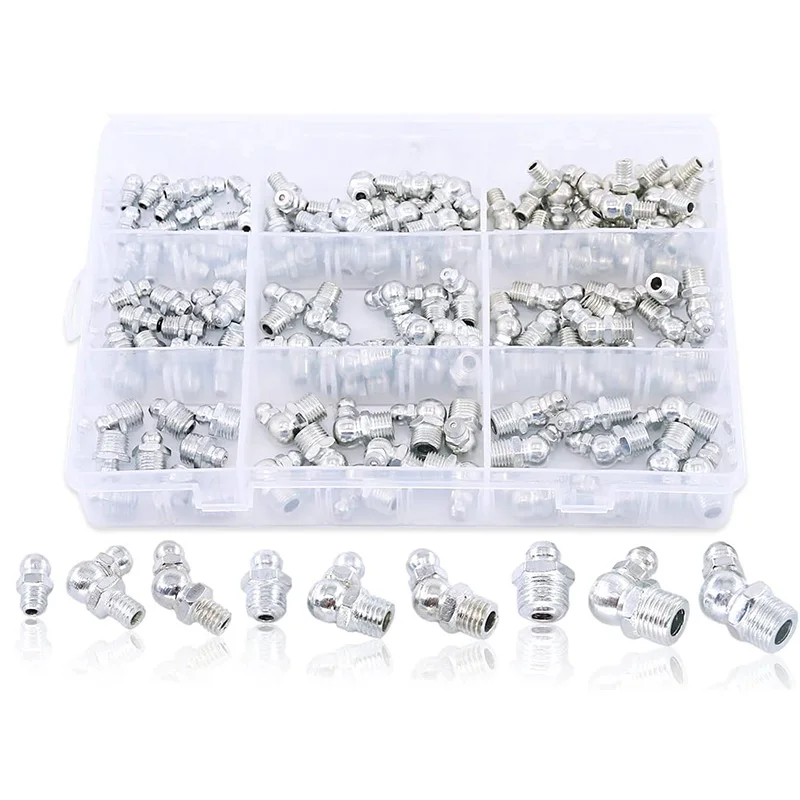 

Butter Mouth Set,Metric Hydraulic Zerk Grease Fittings Assortment Kit,123Pcs ( M6 M8 M10 Metric)