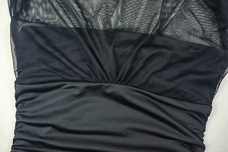 Abito lungo aderente con volant increspato patchwork trasparente sexy da donna anche discoteca celebrità senza maniche o-collo tubino abito da ballo di fine anno