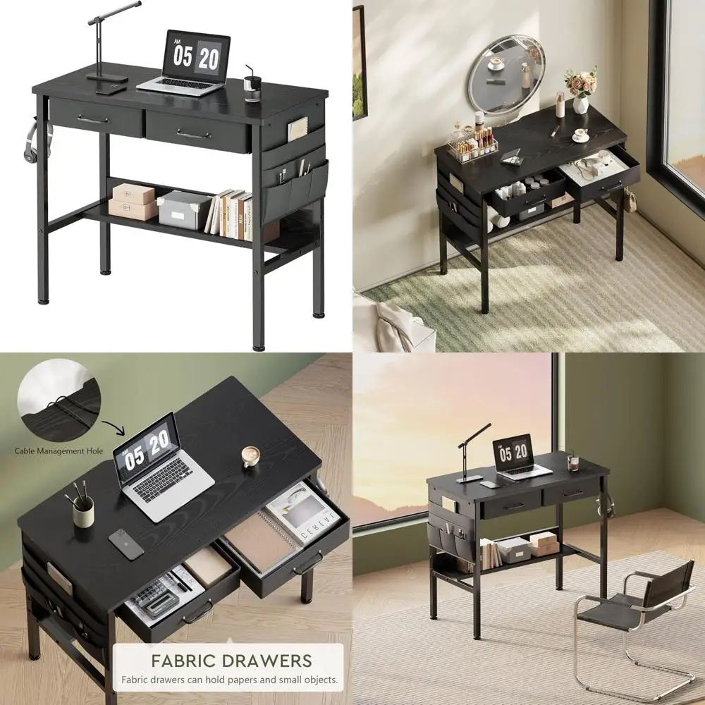 

Compact Writing Desk with Drawers for Bedroom, Vanity Desk without Mirror, 31.5, Desk with Bookshelf, Computer Desk with Storage