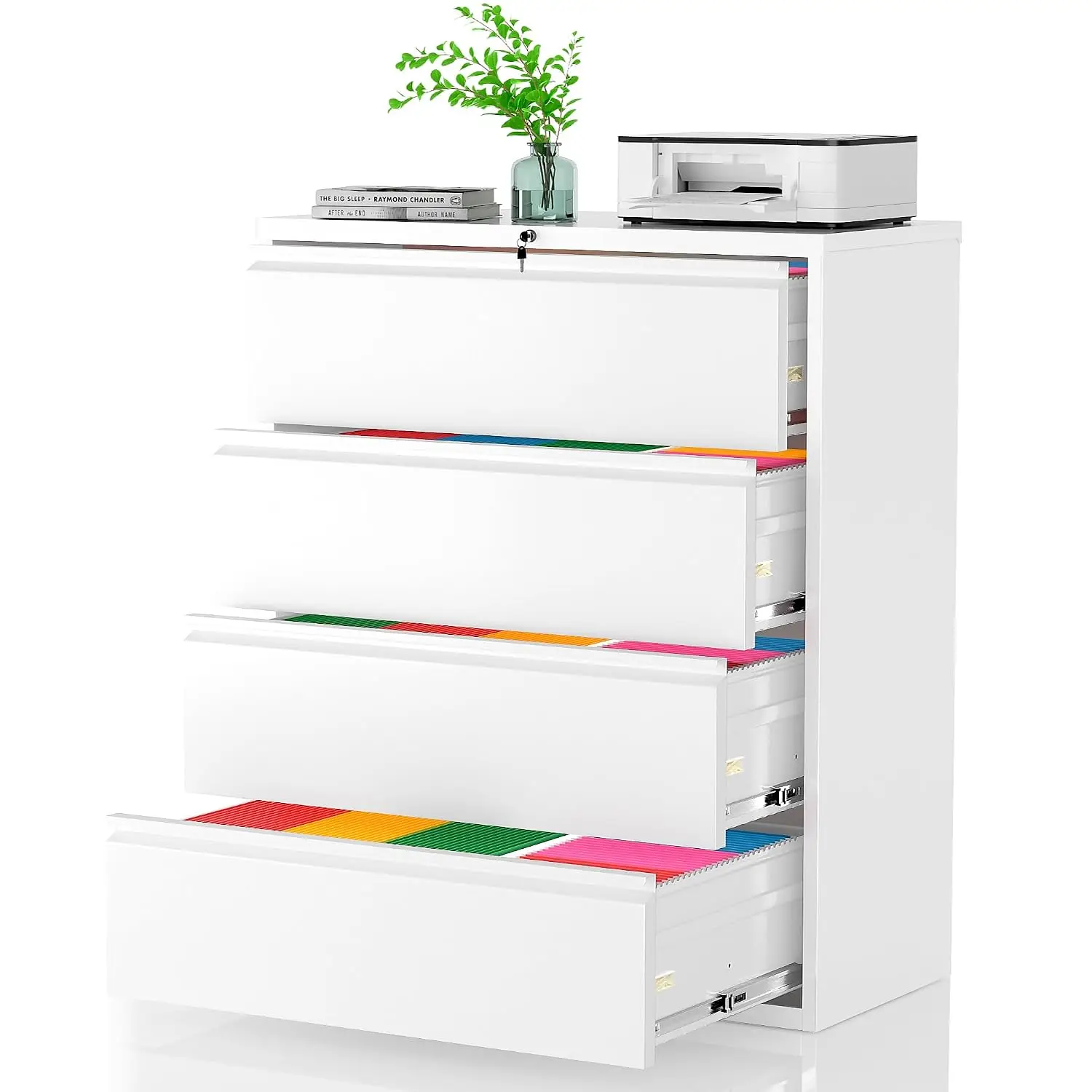 4 Drawer Metal Lateral File Cabinet with Lock for Home Office, Hanging Files Letter Legal F4 A4 Size, Customized