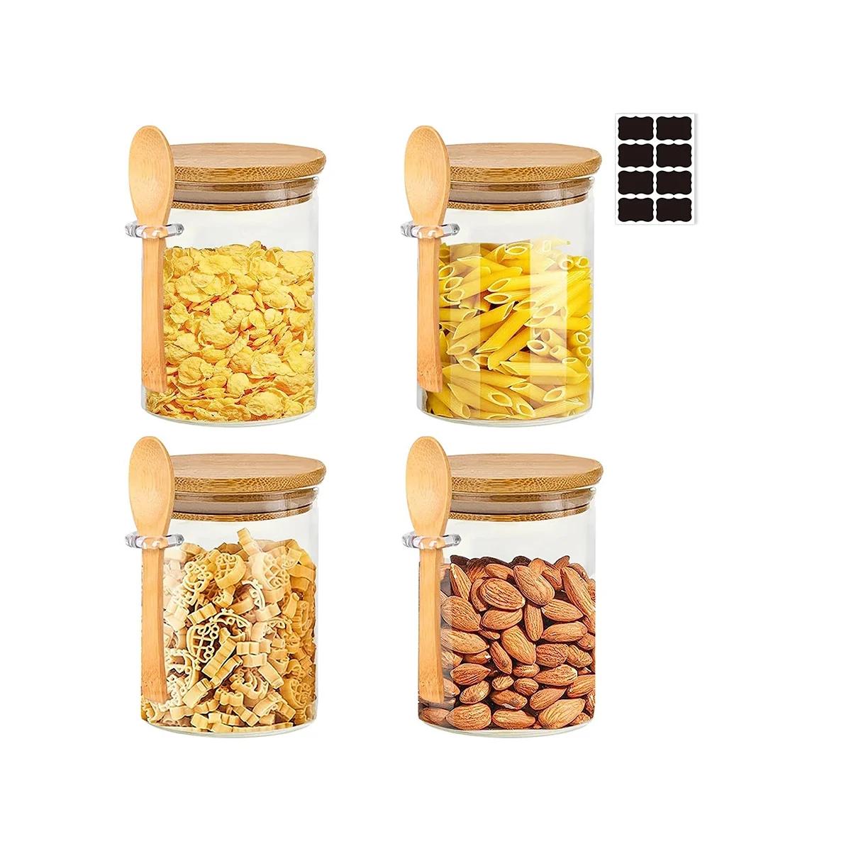 

Glass Jars with Bamboo Lid & Spoons, with Airtight Lid, 15 Oz/450ML Glass Food Storage Containers 9Pcs