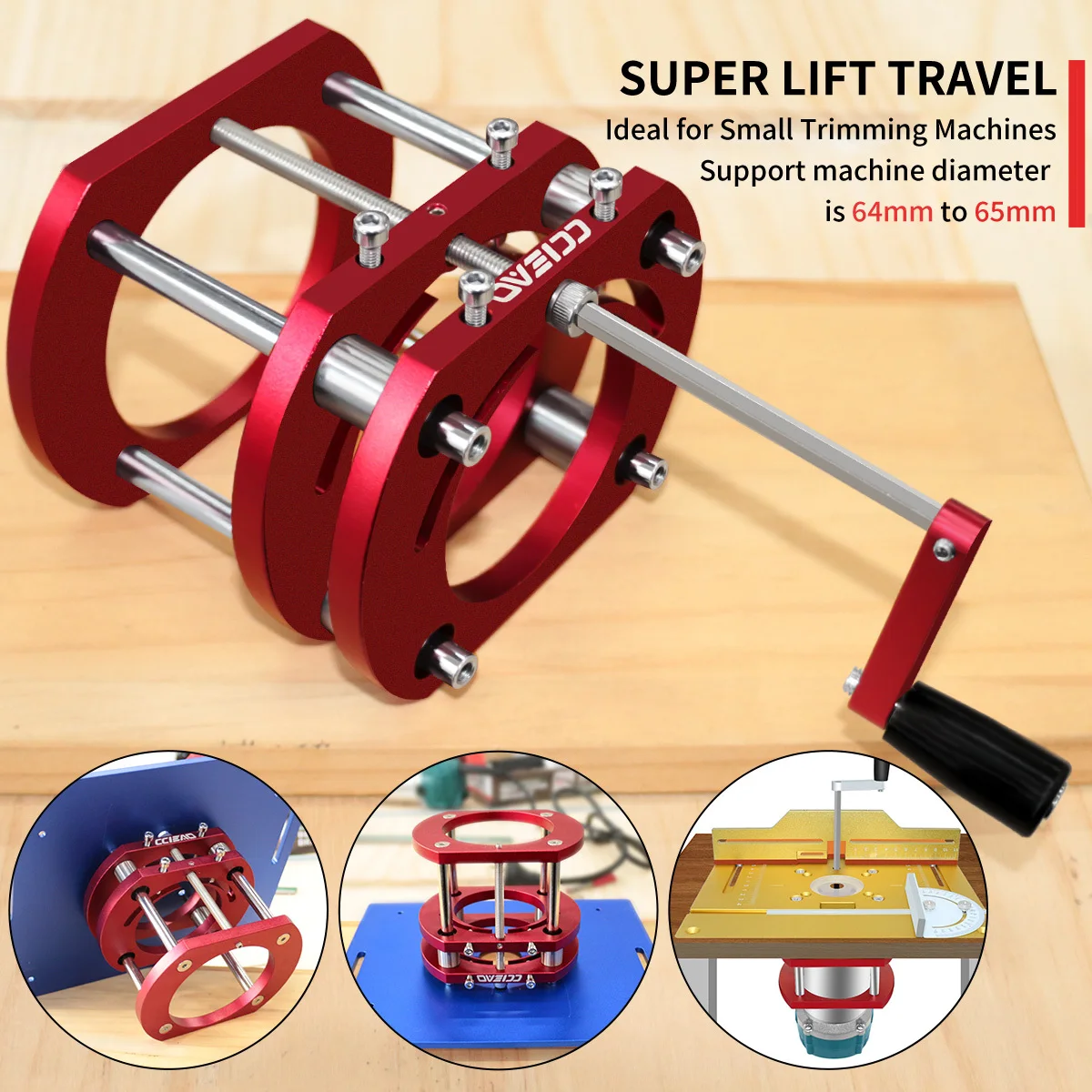 Router Table Lifting Base, Router Lift for 65mm Diameter Motor, 4 Jaw Lifting Jack Platform Clamping Router Table Lifting System 