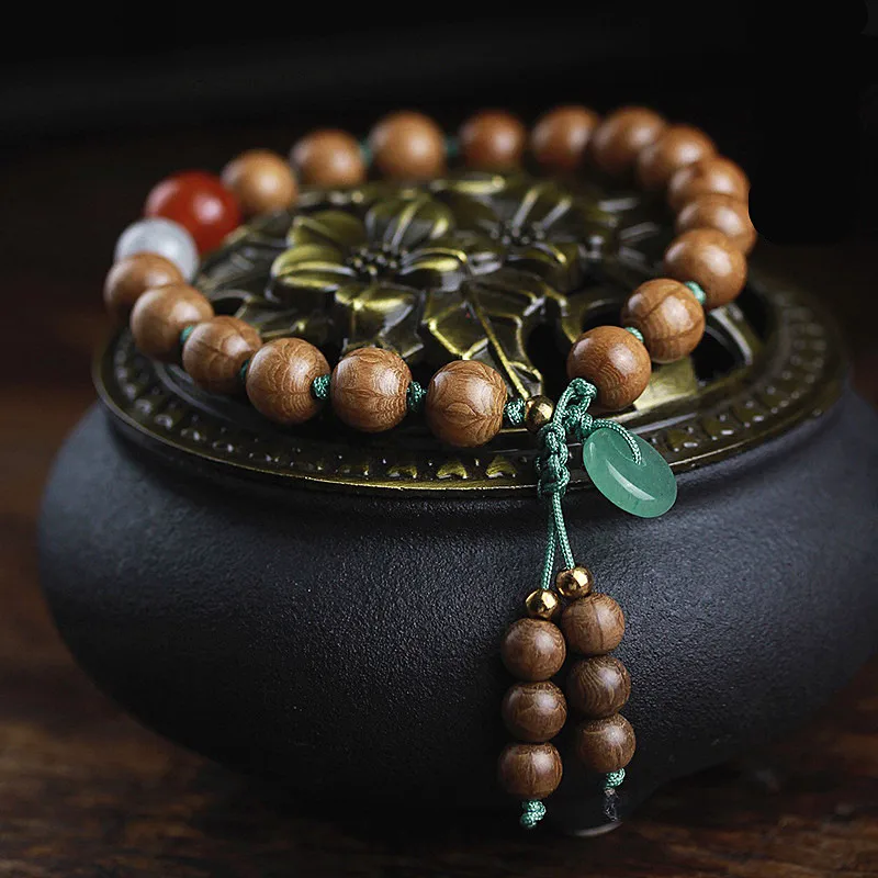 Natural Chinese Nanmu Wooden Beaded Bracelet Men and Women Prayer Beads Tibetan Buddhist Mala Rosary Meditation Yoga Jewelry