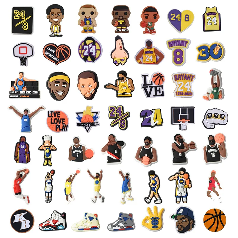 Random 25/50pcs set Basketball star Series PVC Soft Rubber Shoe Charms For Slides Sandals DIY Decorations Accessories