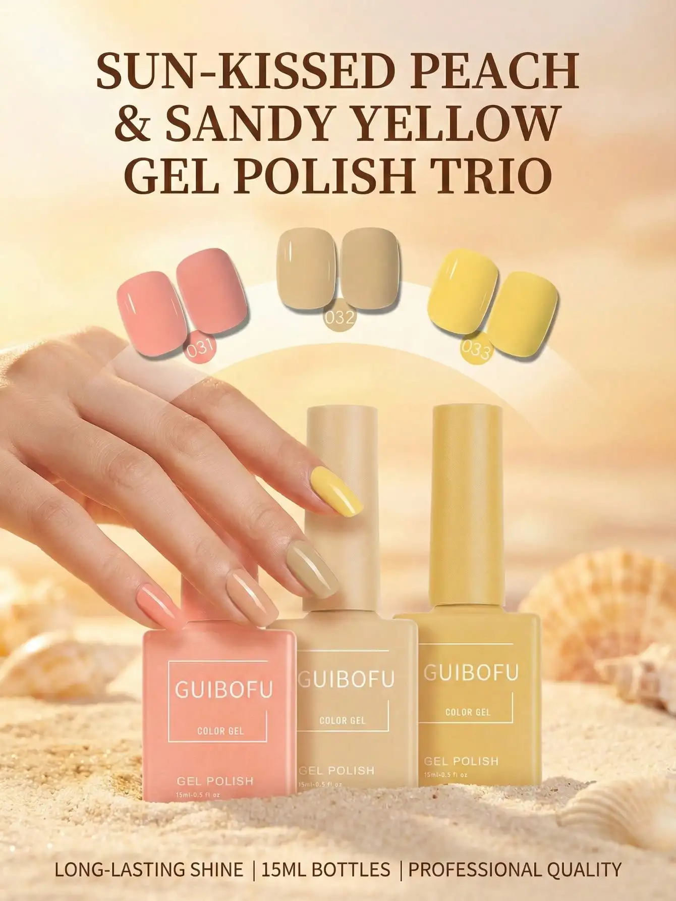 3Pcs/Set Warm Sunset Gel Polish,Spring Summer Sunshine Colors, Daily Office Manicure, Soak Off UV LED Varnish, Requires Base Top