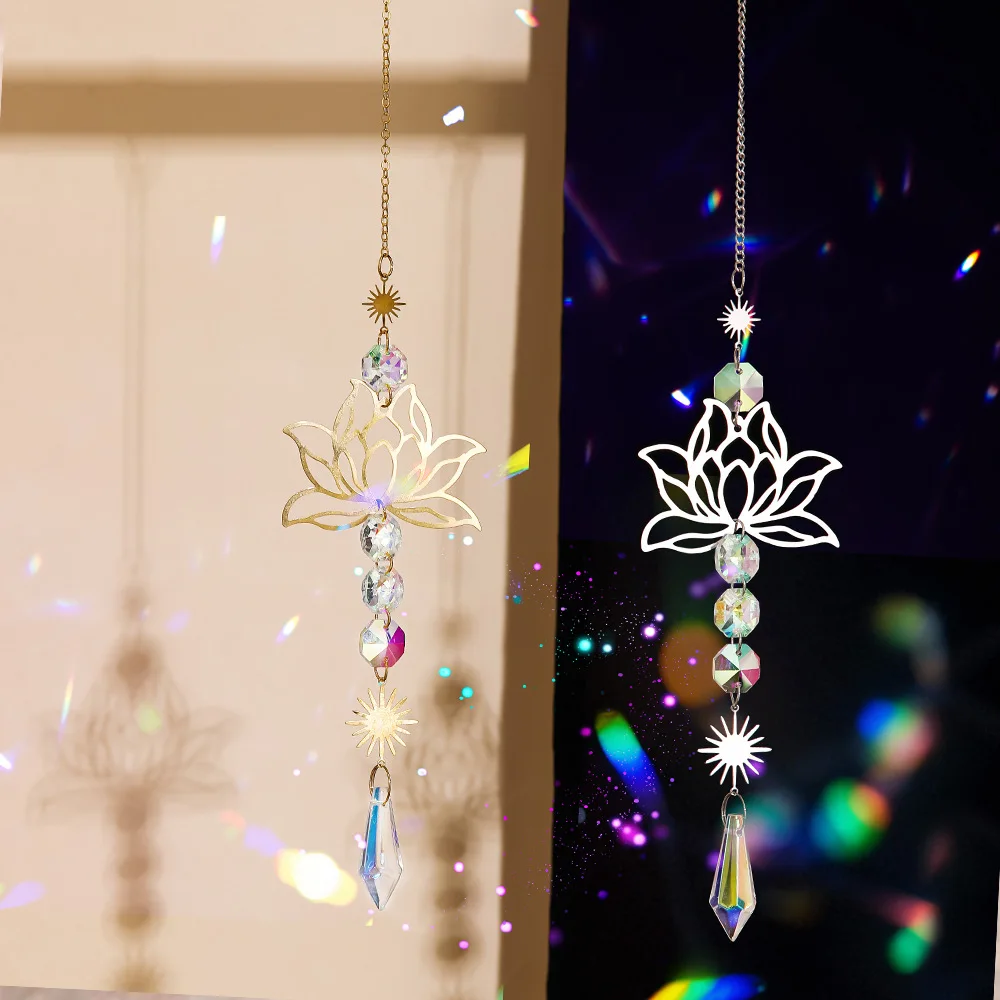 

FL Metal Lotus Crystal Wind Chimes Hot Sale Sunshine Catcher Wall Garden Hanging