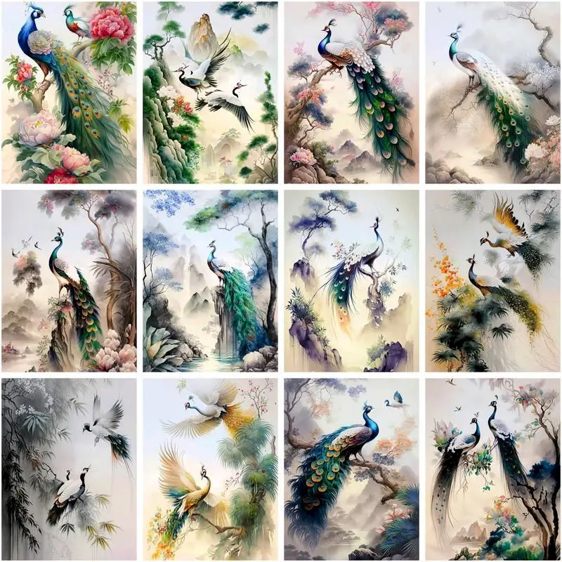 

CHENISTORY Drill Square Diamond Embroidery Peacock Diamond Mosaic 5D Painting Animals Beaded Pictures Decoration For Home