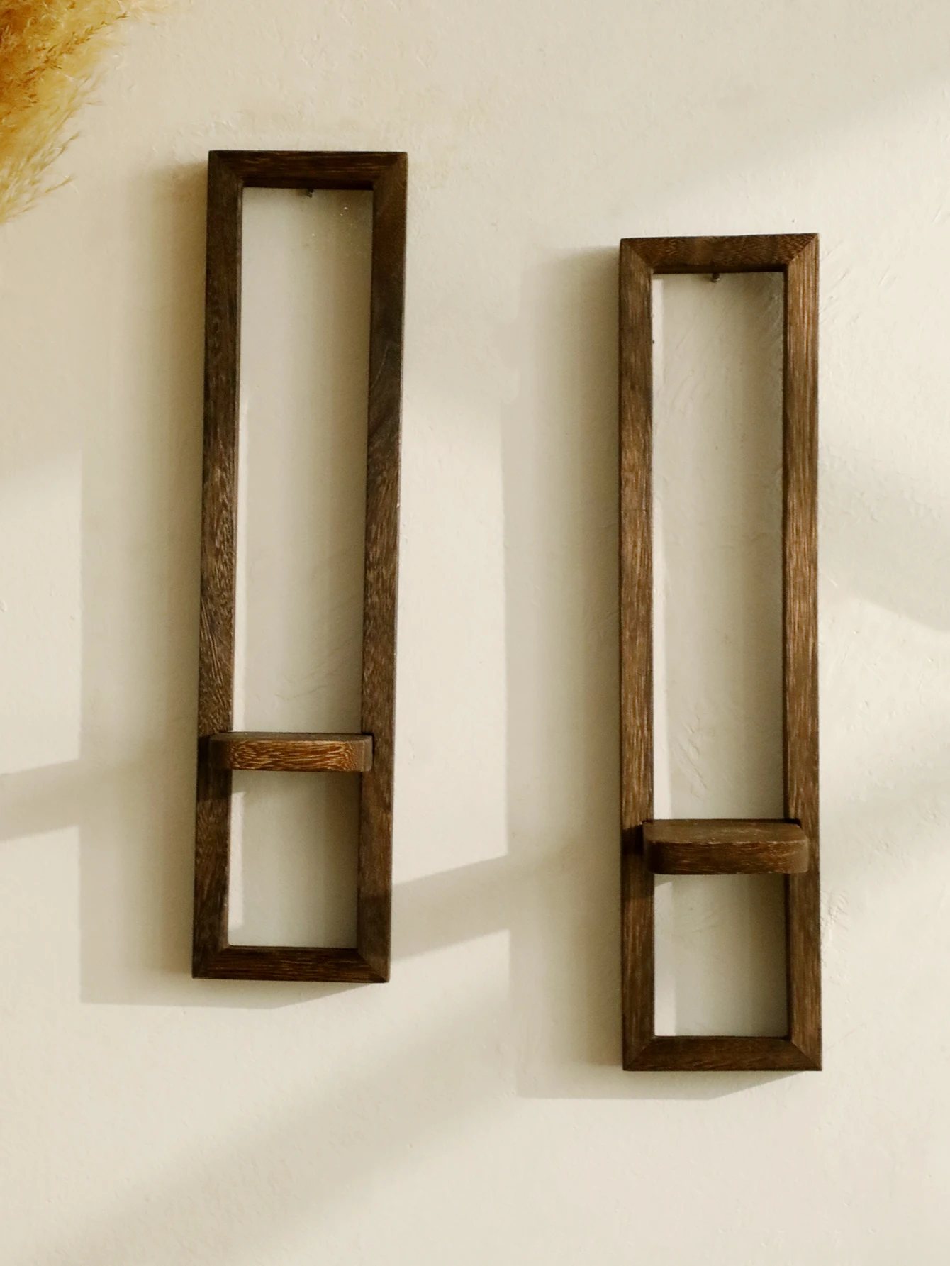 Wooden Candle Holders Charcoal Colored Wall Shelves Vertical Frame Decor Sconces Floating Shelf for Living Room, Bedroom & Party - view 6