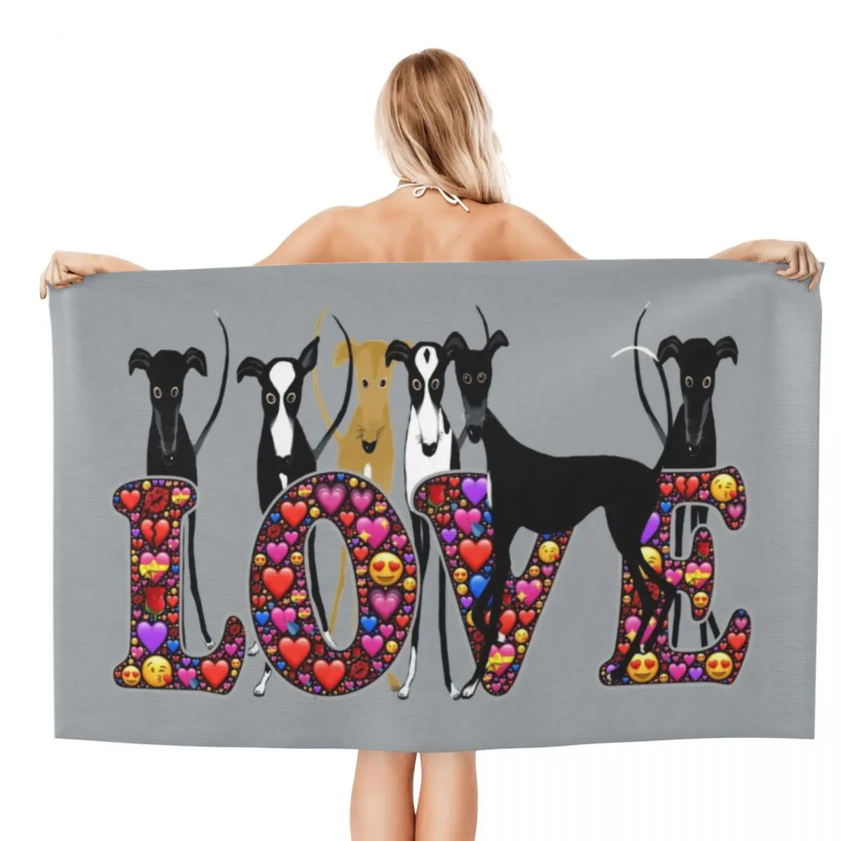 Custom Love Hounds Beach Towel Greyhound Whippet Sighthound Dog Breathable Microfiber Bathroom Towels