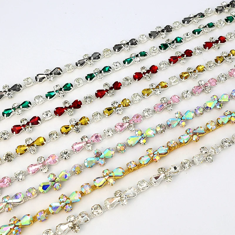 Multicolored Cross Drop Crystal Trim Glitter AB Rhinestone Cross Chain Versatile Design DIY Hat Shirt Strap Strapless Decoration