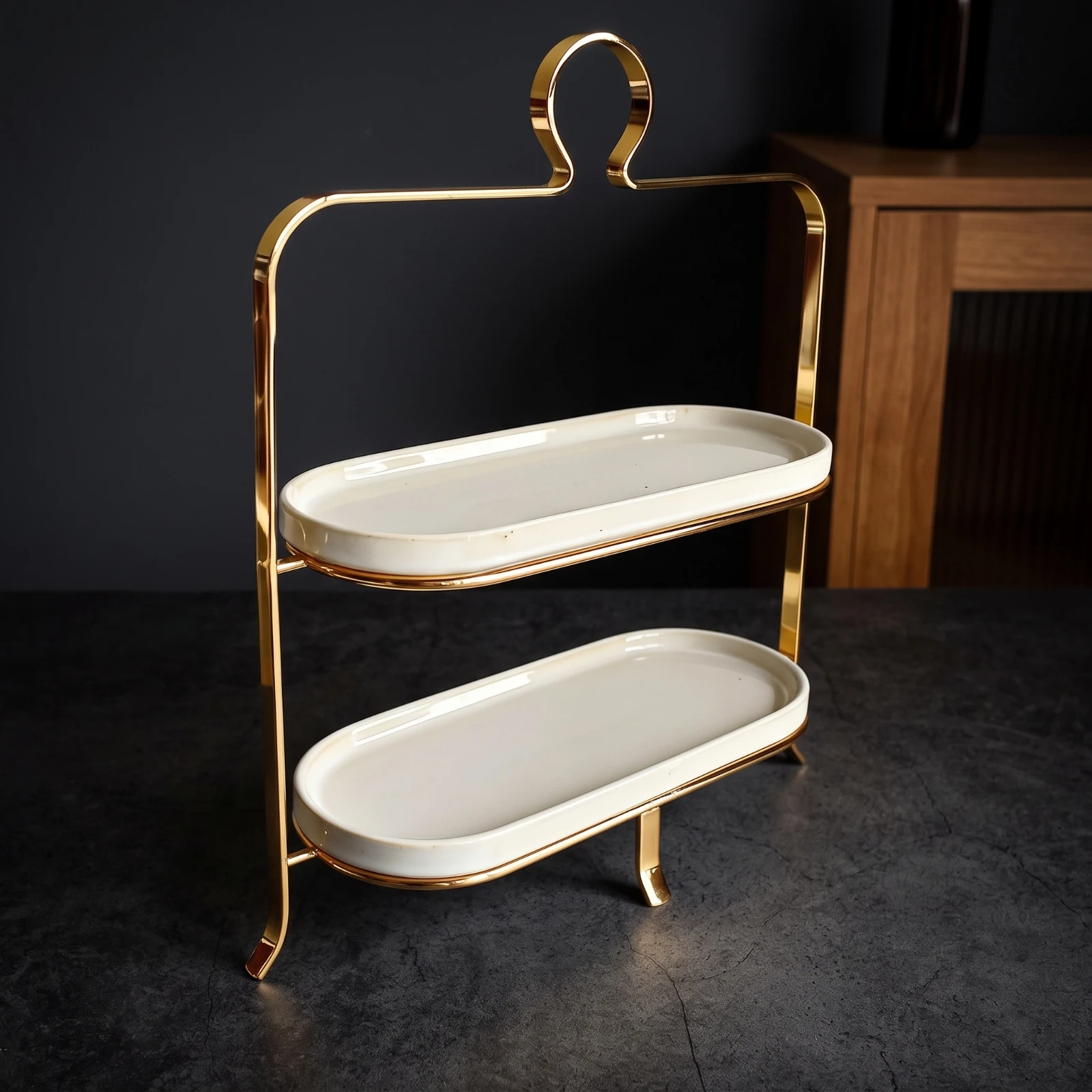 Dessert Stand with Ceramic Trays Stainless Steel Pastry Stand with Metal Frame Serving Tray with Metal Rack Elevated for Hosts
