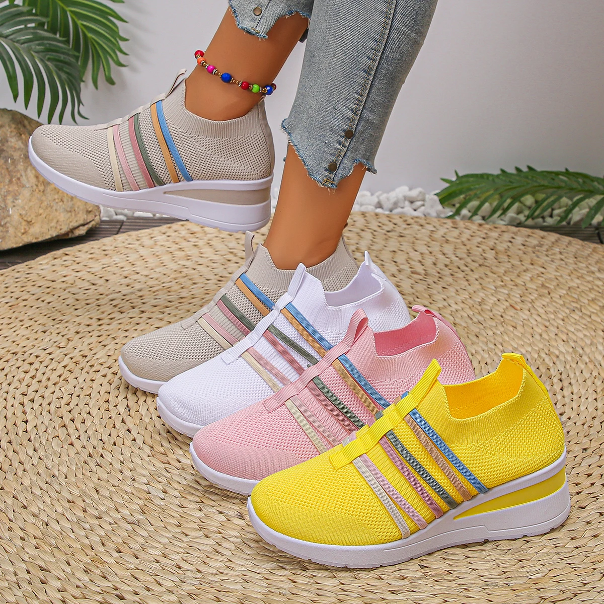 

New Fashion Summer Women Sneakers Mesh Breathable Sports Slip on Anti-slip Shoes Woman Walking Casual Flat Sneakers Women