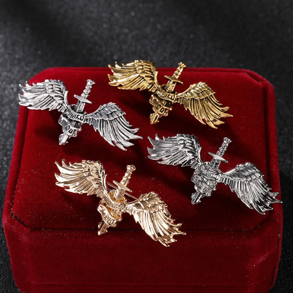 Men's Suit Brooch Sword and Guardian Badge Sword and Wings Brooch Lapel Pin for Clothing
