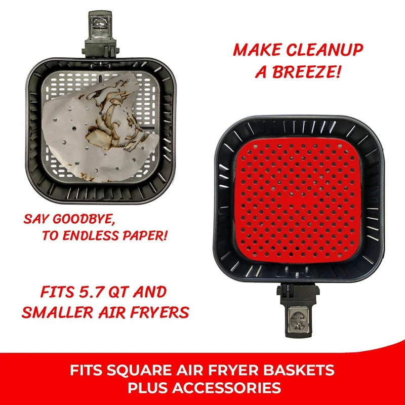 2 Pack Reusable Air Fryer Liners , Square, Non-Stick Silicone Air Fryer Basket Mats , Air Fryer Accessories