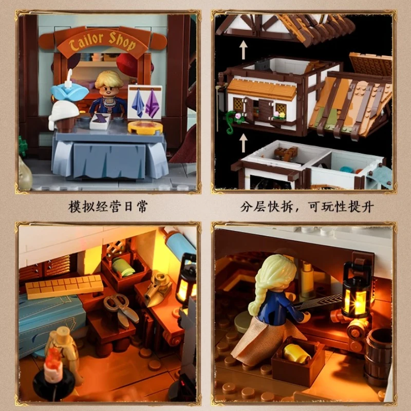 2025 Nowa Średniowieczna Seria Warsztat Szewski Sklep Montaż Oświetlenie Klocki Model Drewniany Dom Dekoracja Zabawki Prezent Urodzinowy