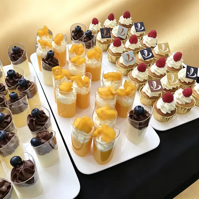 50 Transparent Disposable Mousse Cake Cups, Slanted Mouth Cups, High-End Disposable Cups Suitable for Party Desserts