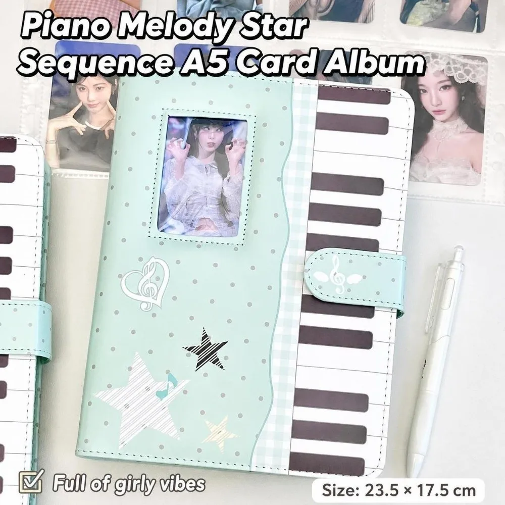Ins Polka Dot Piano Binder Notebook a5 Loose Leaf Kpop Idol Photocards Holder Detachable PU Leather Photo Album School Journal view 5