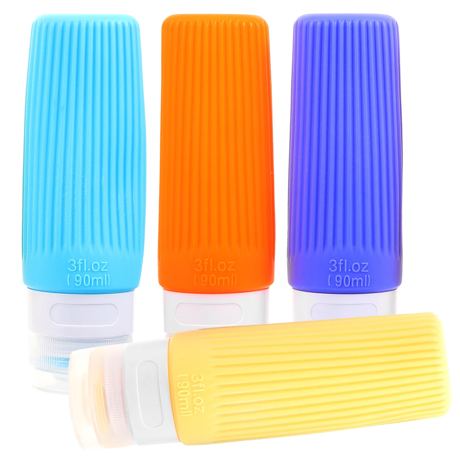 

4 Pcs 90ml Silicone Travel Bottles Leak Proof Toiletry Containers Soft Material Shampoo Lotion Refillable Portable Yellow Blue
