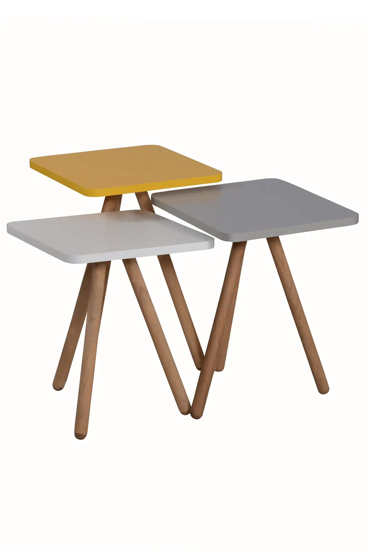 

DOLBOVI Color Triple Zigon Coffee Table Wood Pedestal Kare Pastel Design Gray White Yellow Coffee Table