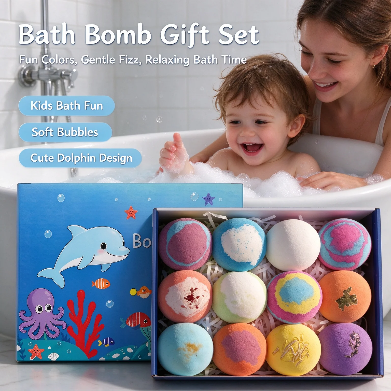 12pcs Organic Bath Bombs Set with Surprise Toys Inside Essential Oi Moisturizing Skin Care Relaxing Bathtime Gift for Boys Girls