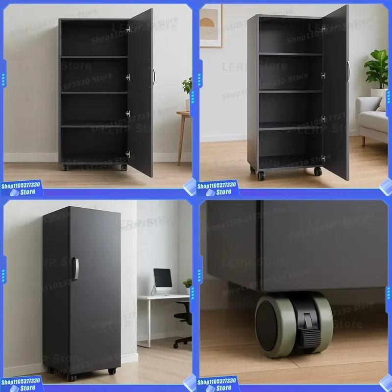 Large Black Stainless Steel Vertical Kitchen Pantry Cupboard Independent Food Storage Locker For Household Organization