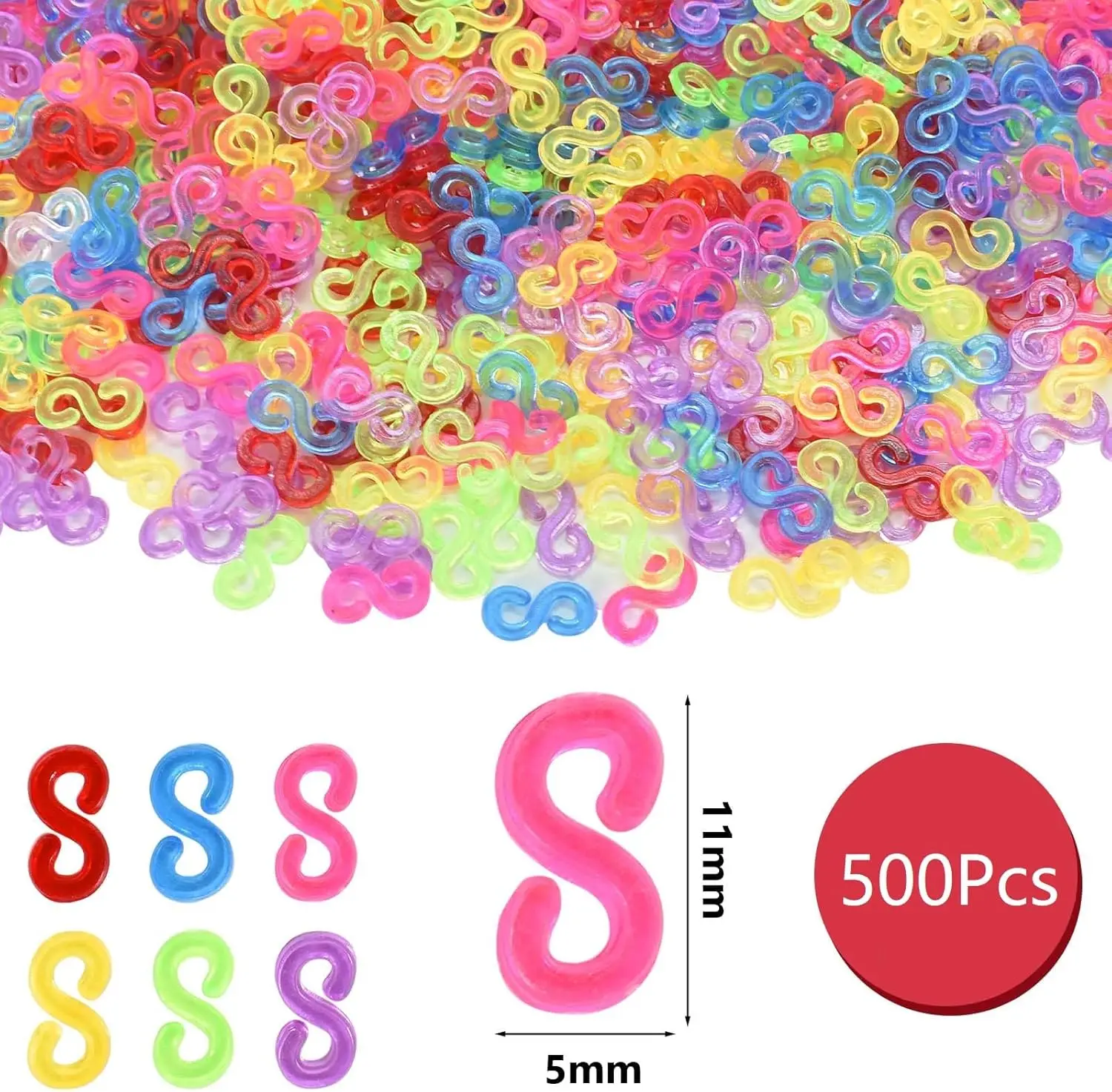 500 Pcs S Clips, Small Rubber Band Clips, Plastic Loom Bands Connectors, Connectors Refills Bracelet Loom Clips DIY Rubber Band