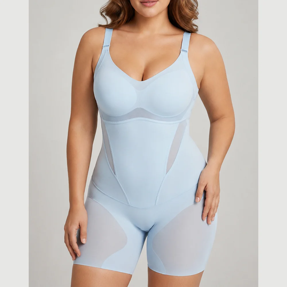 Women Seamless One Piece Shapewear Bodysuit Built‑in Bra Adjustable Shoulder Straps Tummy Control Waist Cincher Under Dresses