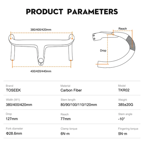 Imagen 2 del producto Manillar de carbono TOSEEK, manillar de carbono para carretera, barra de caída T800, manillar integrado de carbono Di2, accesorios para bicicleta, barra de caída de carbono