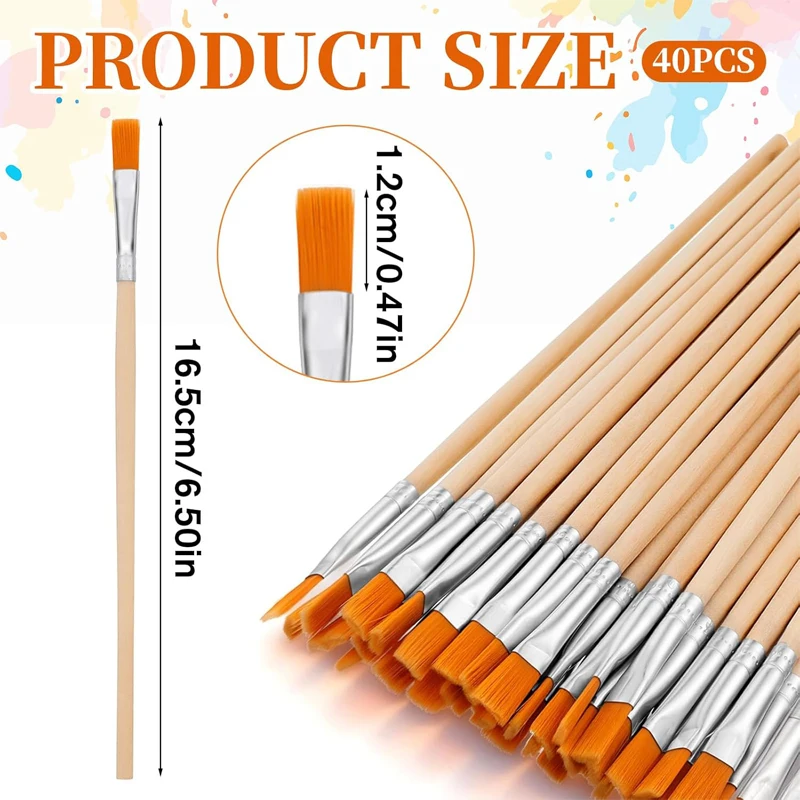 40Pcs Flat Paint Brushes Wooden Handle Thin Paint Brush Small Paints Brushes for Crafts for Painting Cleaning Glue Application