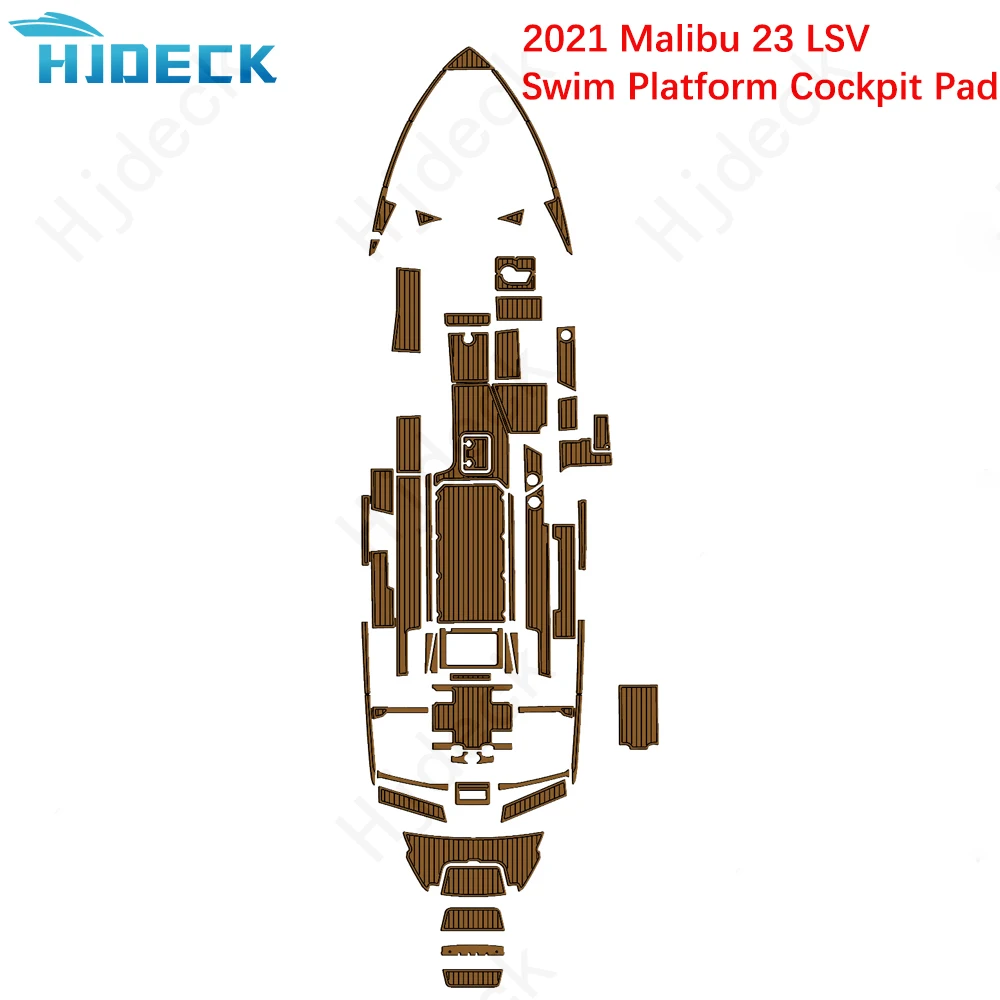 Hjdeck Boat Accessories Pad Compatible With 2021 Malibu 23 LSV Swim Platform Cockpit Boat EVA Faux Teak Decking Floor Mat