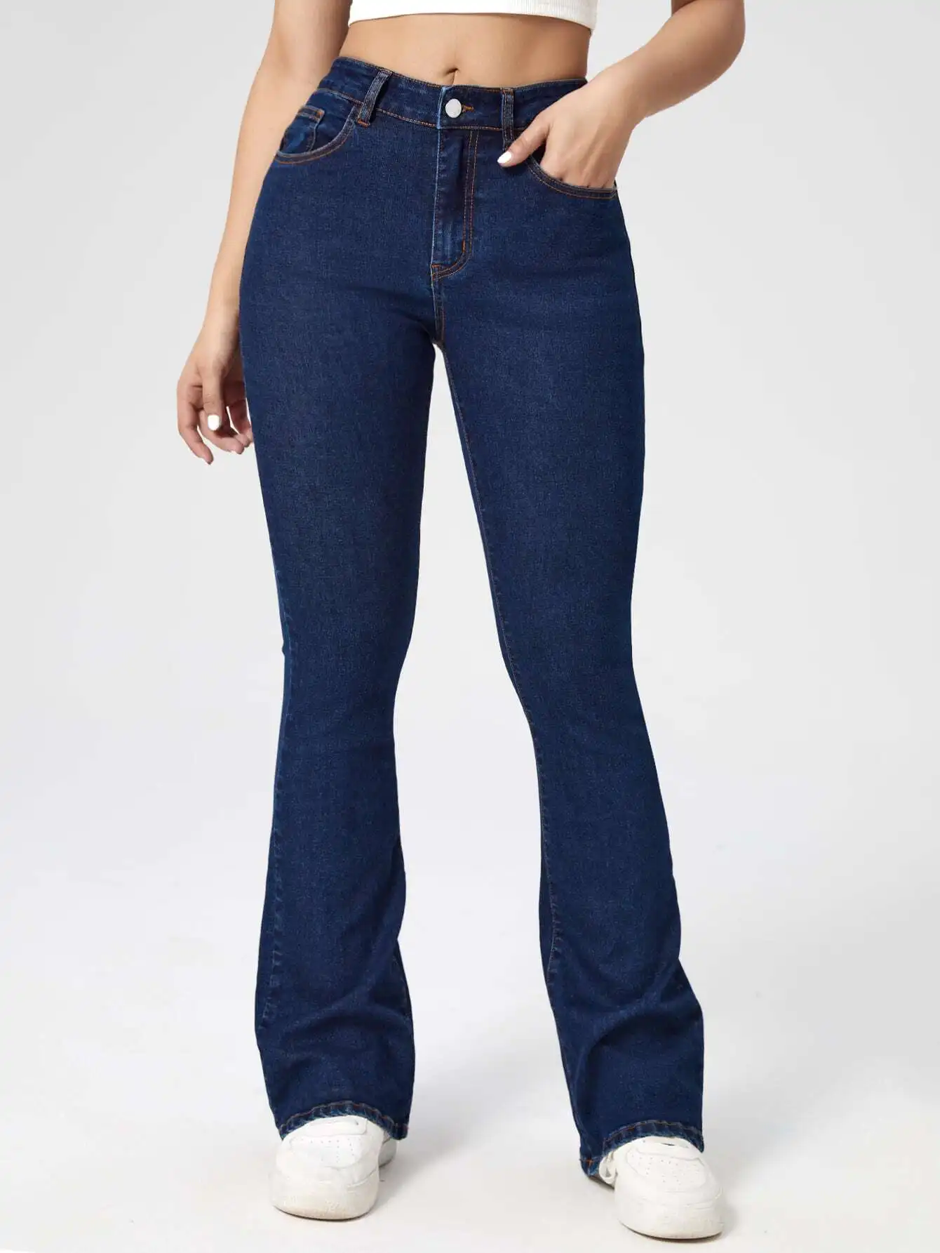 

Женские джинсы-клеш с высокой талией и наклонными карманами, повседневные джинсовые брюки для носки на каждый день