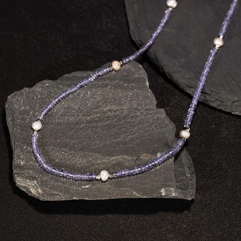 

Natural gemstone tanzanite beaded necklace for womens925Pure Silver Colorful Gemstone Jewelry