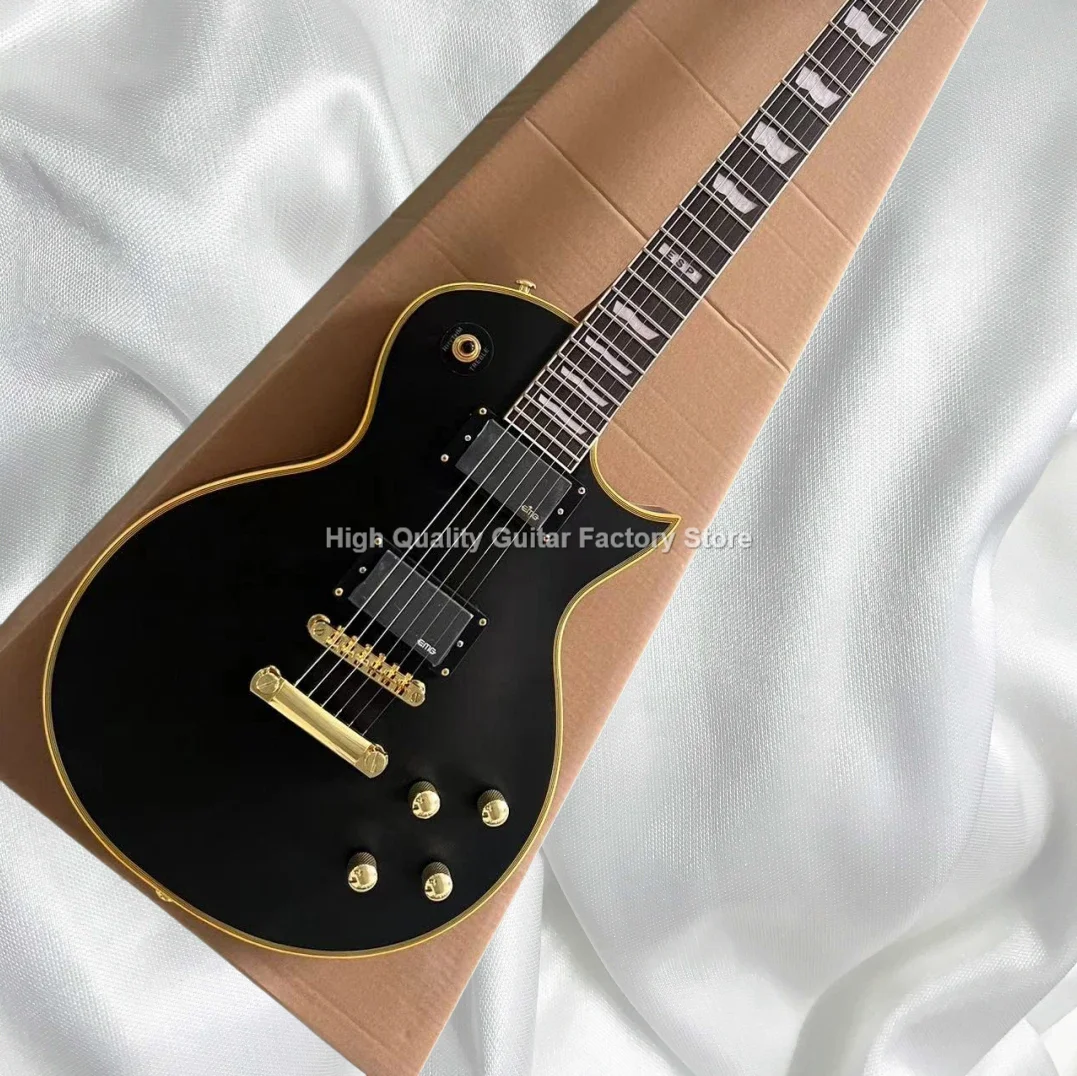 Guitarra de una sola corte atemporal: negro brillante, herrajes dorados, tono Humbucker para Rock/Blues