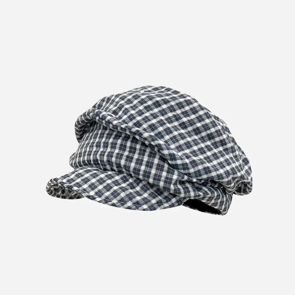 

Fashion Vintage Y2k Plaid Beret Cloud Soft Brim Octagonal Cap Artist Japanese Newsboy Cap Spring and Autumn