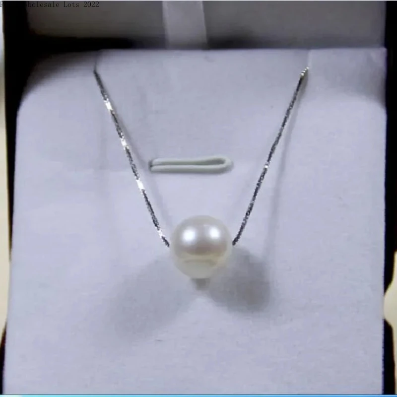 

Elegant 10-11mm Genuine White Round Pearl Pendant Necklace Women Wedding Party Gift 925 Sterling Silver