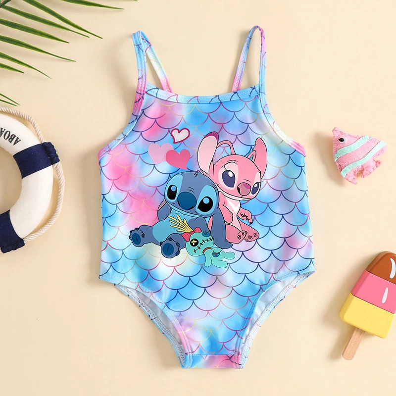 Disney Lilo&stitch Girls Tankini Swimsuits Summer Beachwear Kid Girl Mermaid Bathing Suits Two-pieces Bikini Swimsuits Swimwear