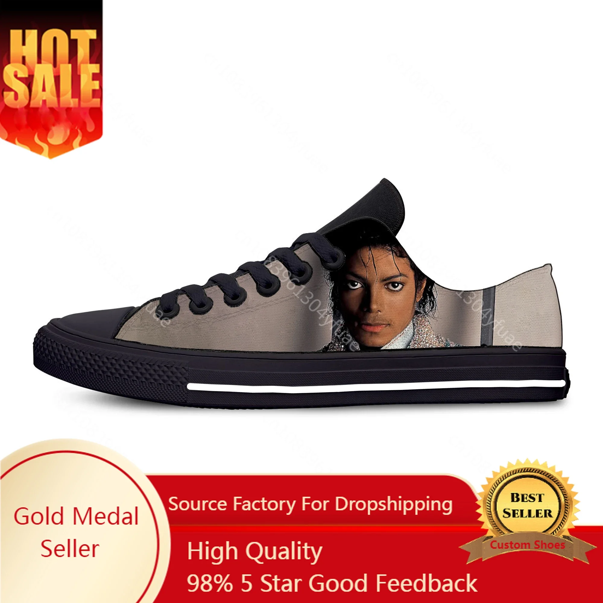 King of Pop Michael Jackson Rock Music Singer Cool Casual Cloth Shoes Low Top Lightweight Breathable 3D Print Men Women Sneakers