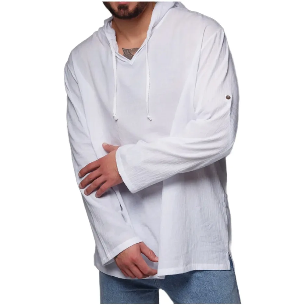 Cotton Linen Mix Hooded Sweatshirt for Men with Long Sleeves Suitable for Outdoor Recreation and Daily Errands