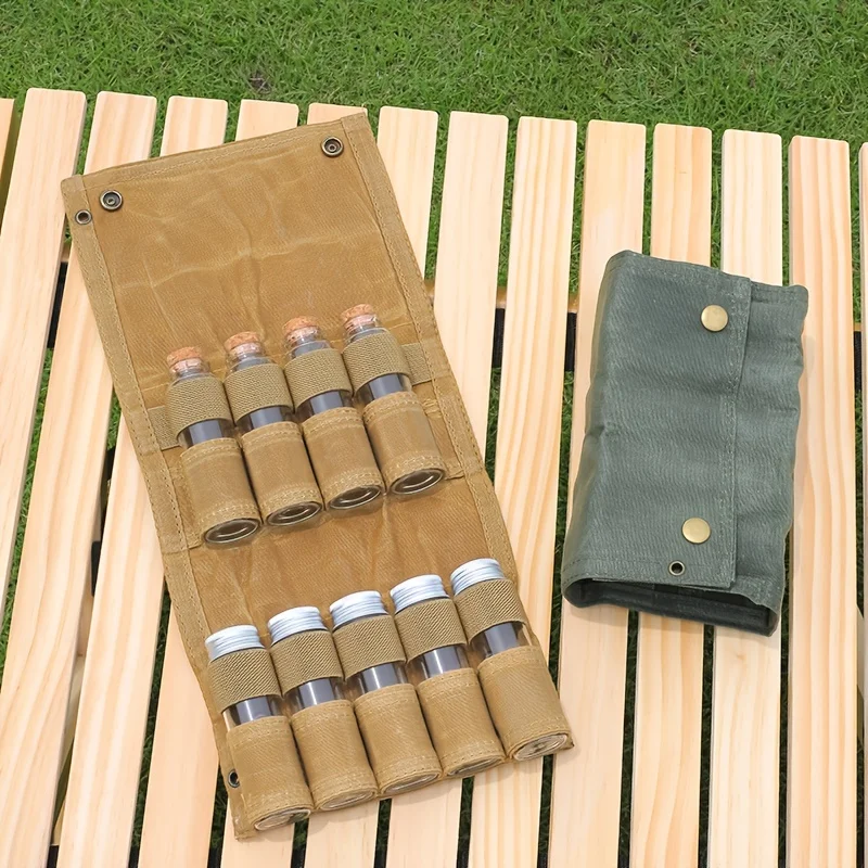 Outdoor Camping Spice Bottle Storage Bag with Wax Waterproof Spice Bottle BBQ Set without Bottle Combination Canvas Bag